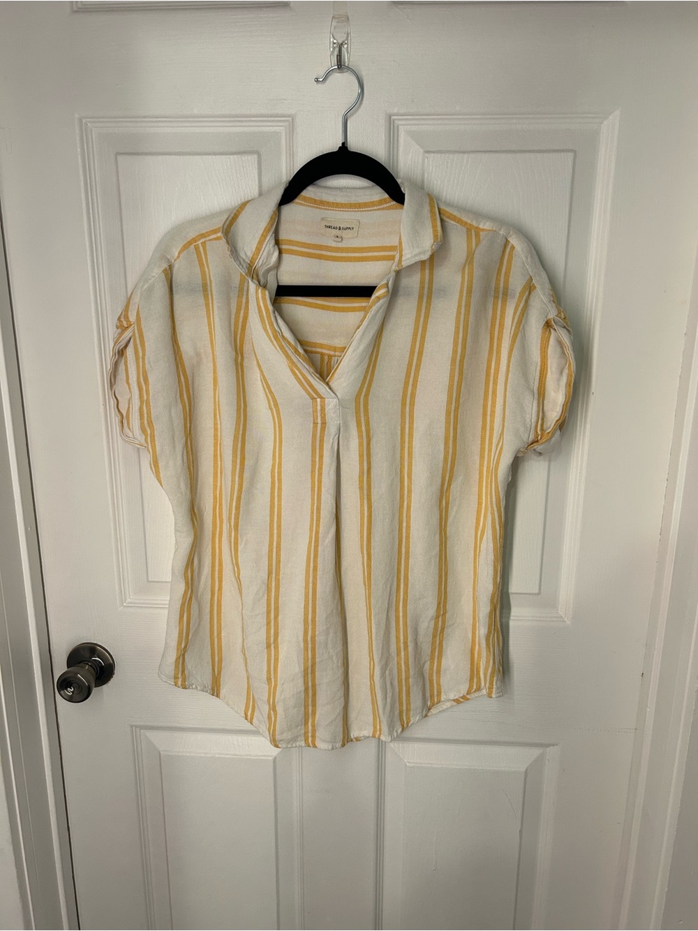 Thread & Supply Cream and Yellow Striped V-Neck Tunic
